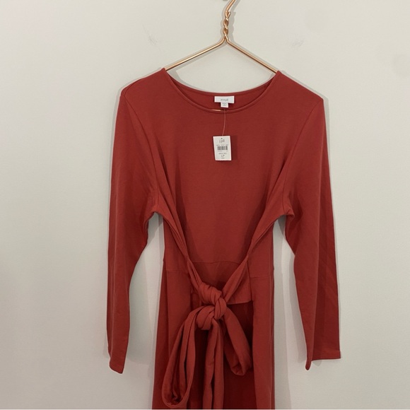 Pure J. Jill NWT‎ Large Petite Brick Red Orange Pima Cotton Side Slit Midi Dress - Picture 5 of 15
